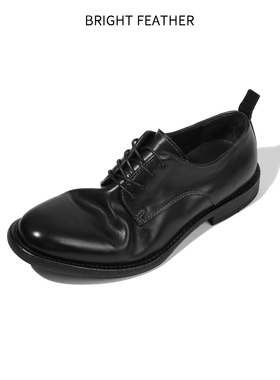 日系简约风手工皮鞋男士休闲马皮男鞋复古做旧真皮捏皱德比鞋软皮