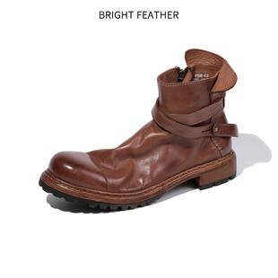 英伦风手工马丁短靴男拉链马皮皮鞋高帮复古秋冬切尔西靴男士真皮