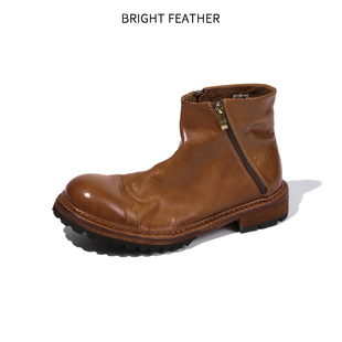 英伦风马皮切尔西靴男款复古手工短靴子真皮高帮马丁靴男士拉链款