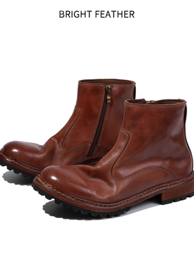 英伦风切尔西靴男士拉链款马皮皮鞋高帮复古手工马丁短靴秋冬新款