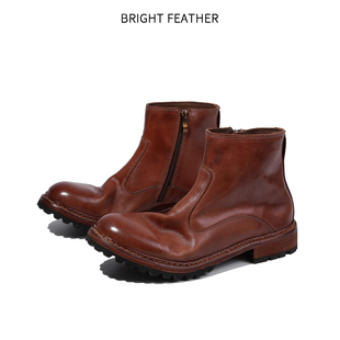 英伦风切尔西靴男士拉链款马皮皮鞋高帮复古手工马丁短靴秋冬新款