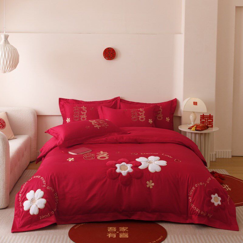 中式结婚四件套大红色q新婚陪嫁被套婚庆床上用品婚房备婚喜被,床上用品,婚庆床品套件,淘宝优惠券,粉丝福利购,淘宝优惠卷