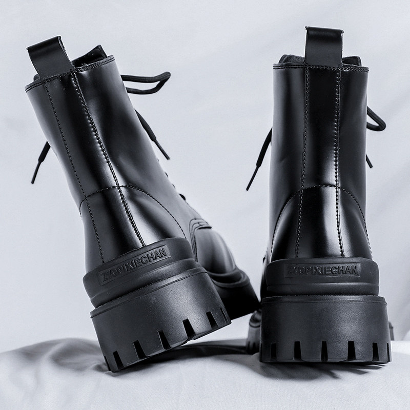 马丁靴男英伦风高帮厚底增高工装皮靴H子男士夏季透气中筒机车男