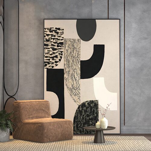 抽象艺术客厅装饰画现代简约落地C画玄关挂画高级感几何黑白墙壁