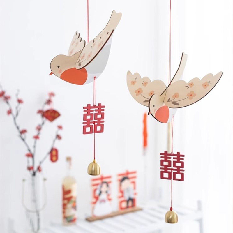 沙发电视机背景墙喜鹊装饰结婚房门树上床Q头挂件订婚拍照区布