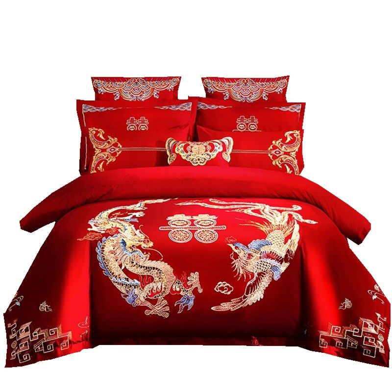 婚庆四件套大红k全棉刺绣结婚龙凤喜庆中式套件新婚房床上用品,床上用品,婚庆床品套件,淘宝优惠券,粉丝福利购,淘宝优惠卷