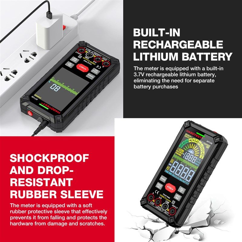 华博HT129智能防烧数字万用表10000字直流交流电压电流测量充电式