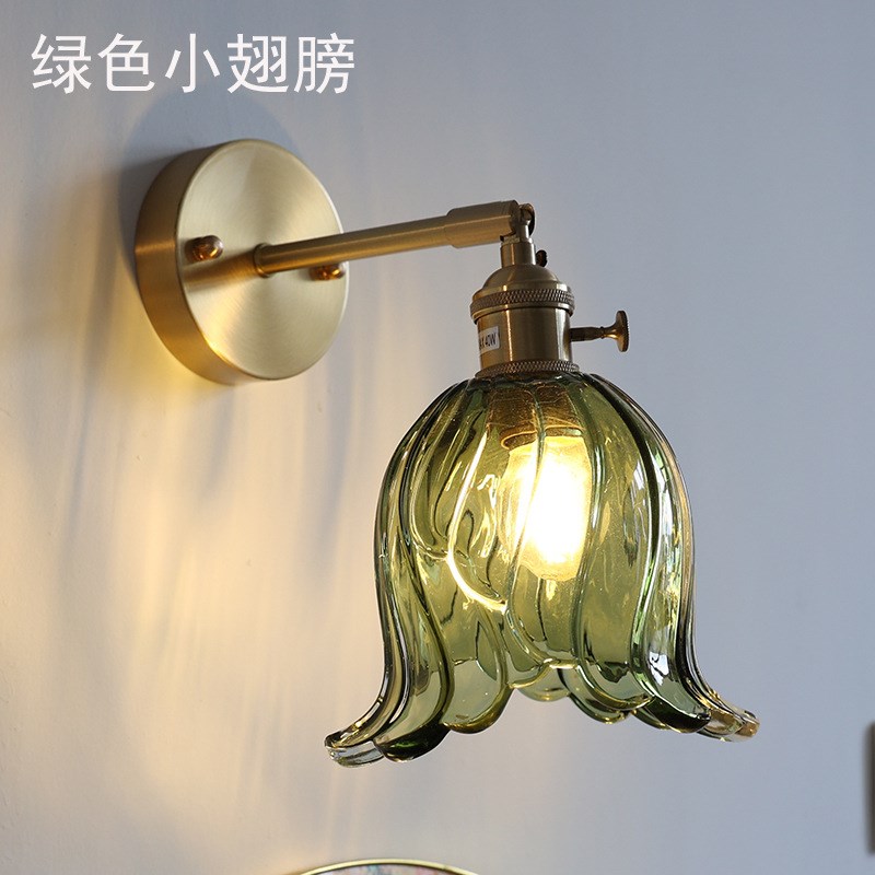 玻璃壁灯彩色小壁灯加厚玻璃灯绿色琥珀透明小翅膀羽毛玻璃灯