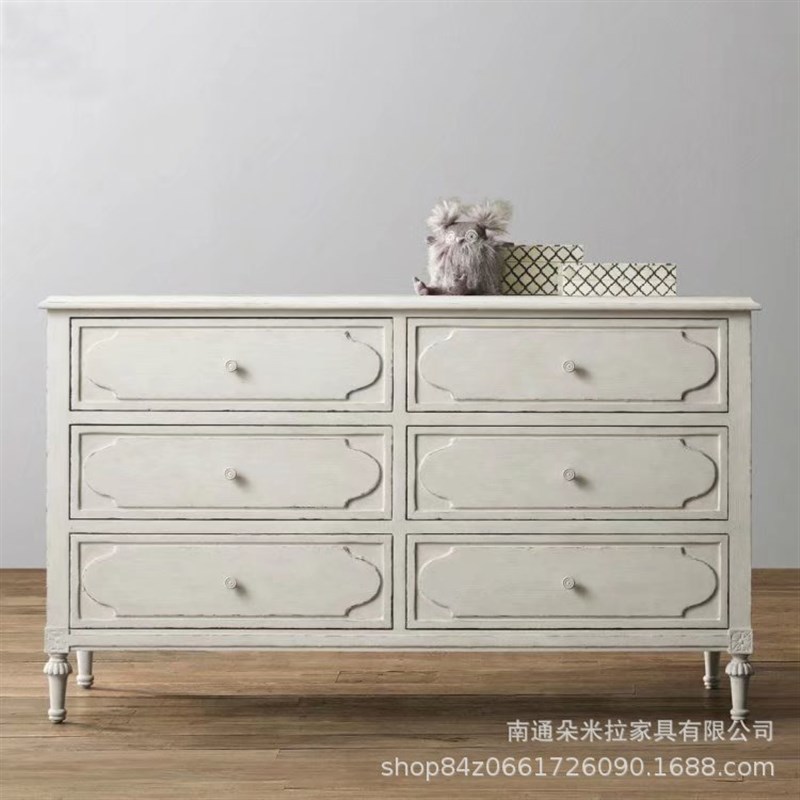 美式乡村实木斗柜复古做旧白色橡木雕花卧室储存柜抽屉收纳柜