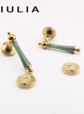 GIULIA意大利锁体紫粉水晶大理石法式金色静音磁吸卧室门锁双开门