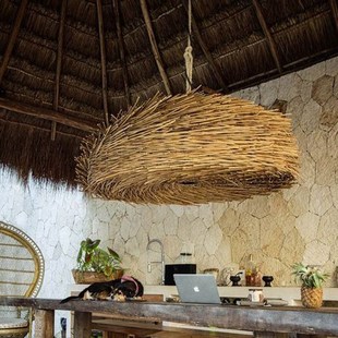 藤艺藤编吊灯餐厅日式民宿复古餐馆饭店火锅草帽灯笼装饰灯具