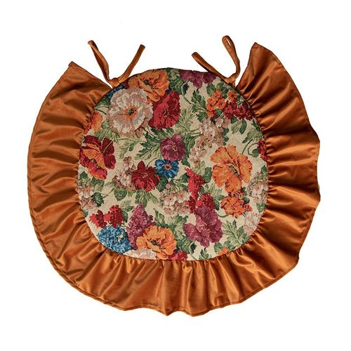 餐桌椅垫欧式可拆洗餐椅垫子橘色坐垫绑绳马蹄形系带坐垫四季通用