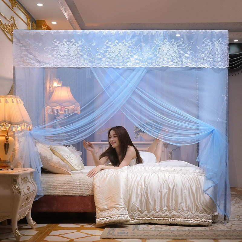 家用卧室单双人床落地老式加密1米米1.5米1.8米单开门一开蚊帐