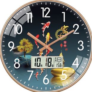 家用客厅挂钟餐厅挂墙静音石英钟 14英寸35CM 创意简约钟表个性