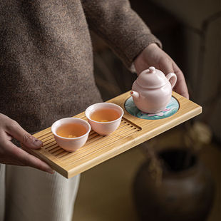 家用功夫茶具in轻奢办公 女士精致茶具一人粉色捏花茶壶茶杯套装