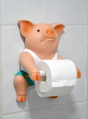 创意小猪纸巾架壁挂卫生间厕所摆件卡通客厅浴室厨房卷纸筒免打孔