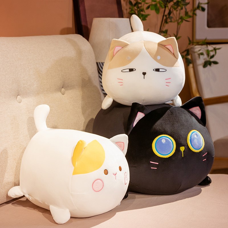 可爱胖猫咪抱枕羽绒棉超软团子靠垫黑猫橘猫玩偶毛绒玩具靠枕