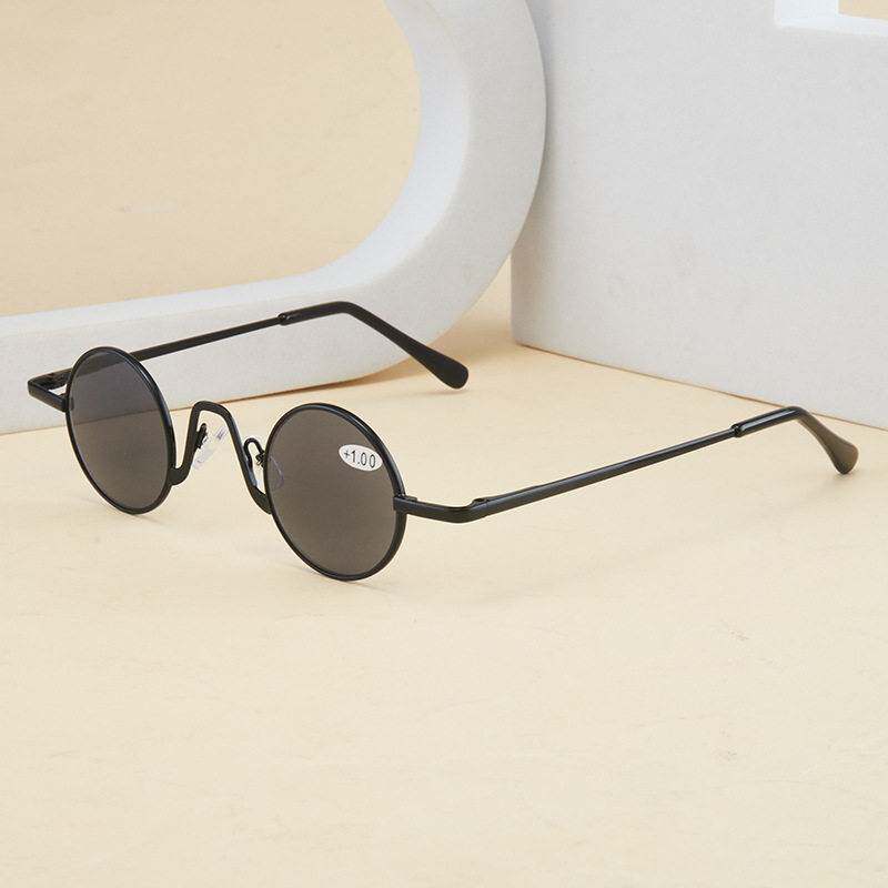 圆形复古文艺范黑色太阳镜老花镜小圆框迷你墨镜放大阅读眼镜防紫