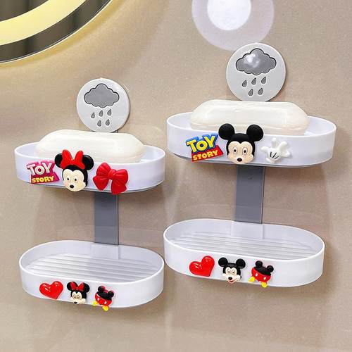 免打孔肥皂盒壁挂式双层沥水可爱卡通创意家用卫生间香皂盒置物架