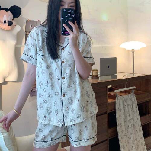 网红款邪恶克罗猫少女睡衣春秋季短袖短裤三件套休闲可外穿家居服