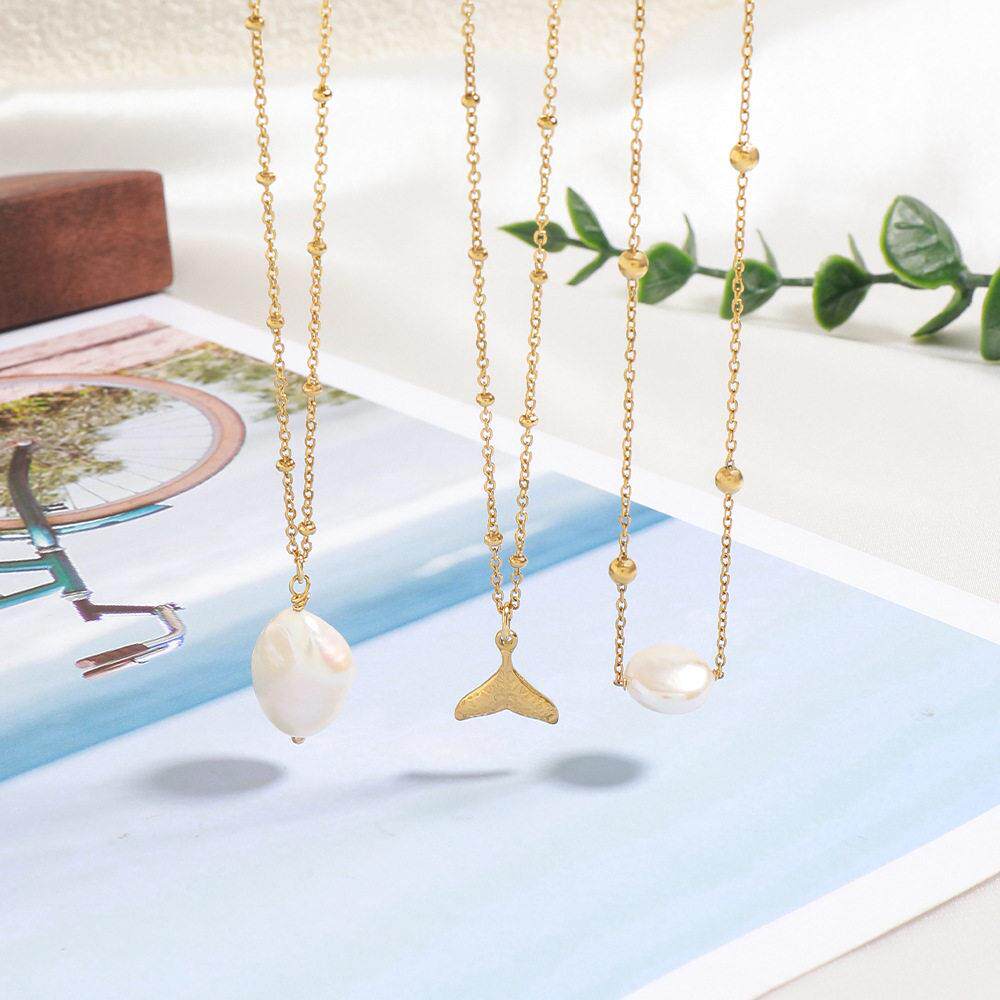 跨境热销欧美流行极细不锈钢锁骨链时尚轻奢巴洛克珍珠吊坠项链