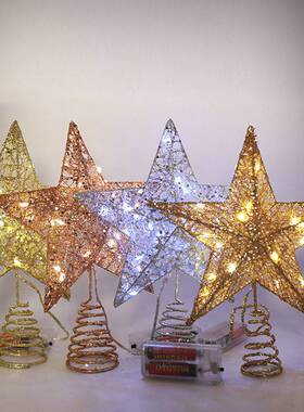 跨境 新款树顶星带灯五角星装饰品LED圣诞树顶部装饰亮灯道具