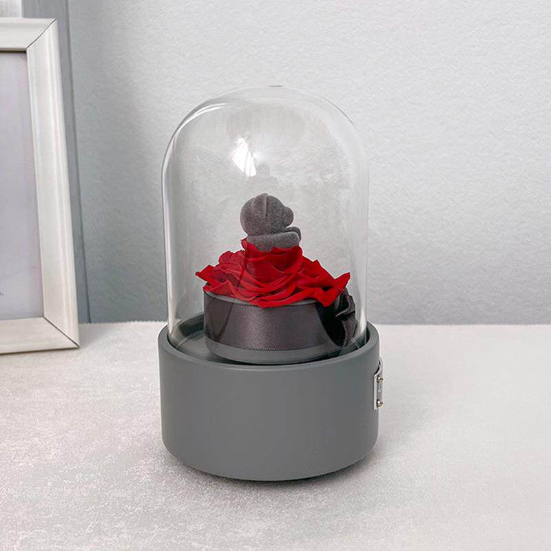 情人节送男女朋友闺蜜生日表白礼物植绒小熊永生花旋转音乐盒
