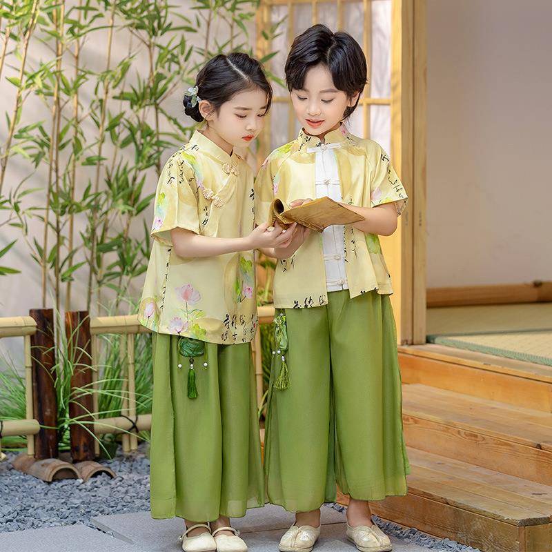 儿童汉服中式夏装男生幼儿园园服六一国风唐装女童古装合唱演出服