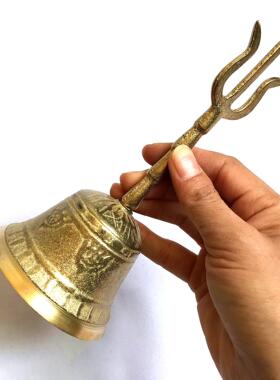 道用品 三清铃铛 法令 仿古手摇铃 三叉铃 铜铃仿古风格祥云