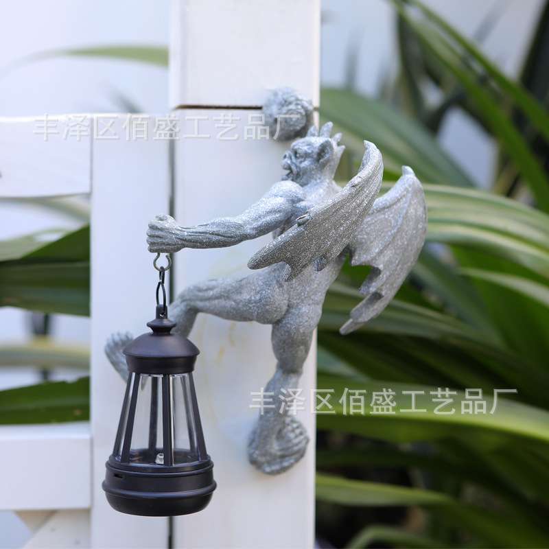 跨境仿石色树挂怪兽提灯树脂摆件花园庭院墙面造景壁挂雕像装饰品