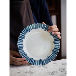 5ZW功夫道ins风法式 餐盘平盘浪漫陶瓷盘子釉下彩圆形椭圆西餐