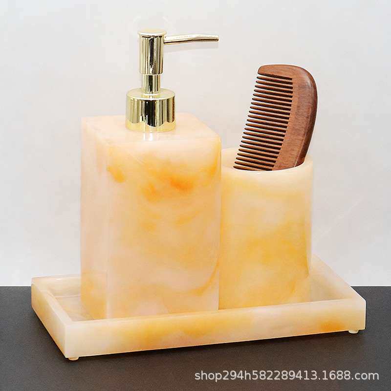 欧式样板房浴室家居用品套装卫生间树脂乳液分装按压瓶漱口杯套装