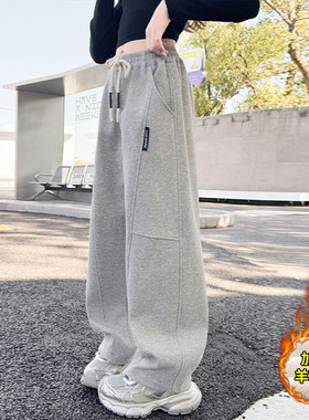 女童加绒裤子冬2025新款卫裤儿童加厚弯刀裤女孩大童一体绒运动裤