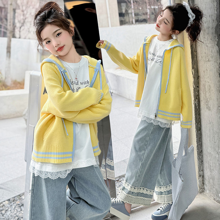 【专柜品质】时尚针织开衫牛仔裤