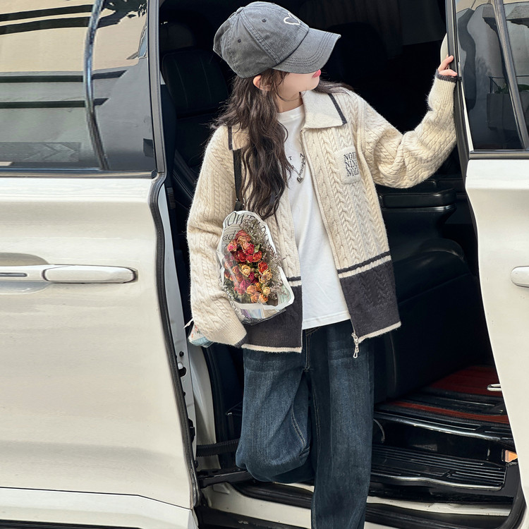 女童毛衣开衫2025新款秋冬装儿童洋气针织衫中大童小女孩加厚外套