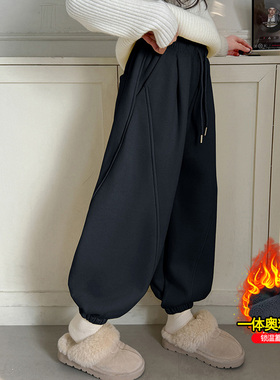 女童裤子冬款加绒加厚儿童卫裤大童女孩弯刀裤初中生灯笼裤运动裤