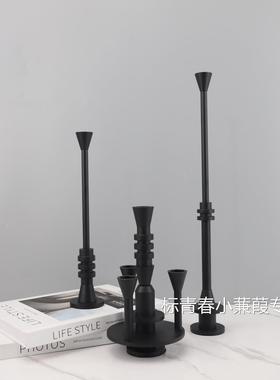 北欧简约创意黑色烛台组合摆件餐厅客厅茶几酒店样板房家居装饰品