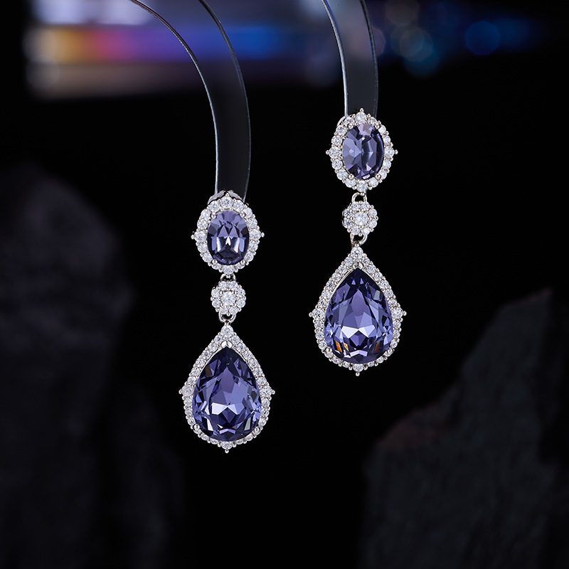 水滴形镶锆石珠宝款轻奢耳环高级感气质长款银针礼服宴会搭配耳饰