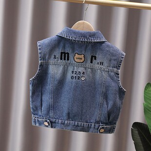 儿童牛仔马甲春秋2025新款韩版洋气时髦男童马夹外穿女童坎肩背心