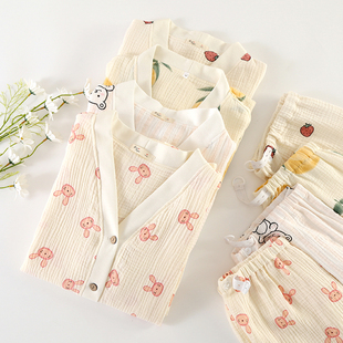 纱布月子服夏季薄款产后孕妇睡衣春秋纯棉两件套女产妇夏天哺乳装