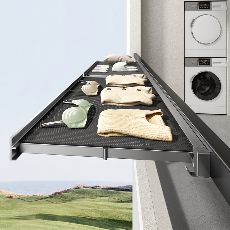 可伸缩浴室晒鞋神器护栏窗外晾衣架免打孔折叠壁挂式晾晒网