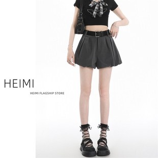 灰色花苞裤裙女2025夏季设计感西装灯笼裤小个子高腰a字阔腿短裤