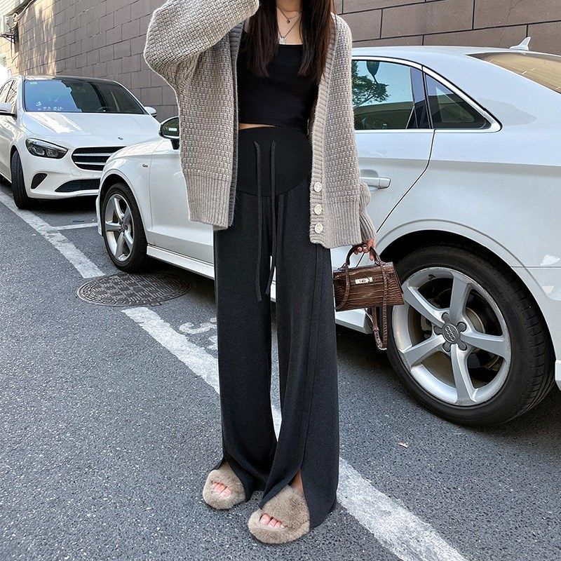 孕妇德绒阔腿裤春秋季薄款外穿慵懒风黑灰色托腹开叉拖地长裤子潮,孕妇装/孕产妇用品/营养,孕妇休闲裤,淘宝优惠券,粉丝福利购,淘宝优惠卷