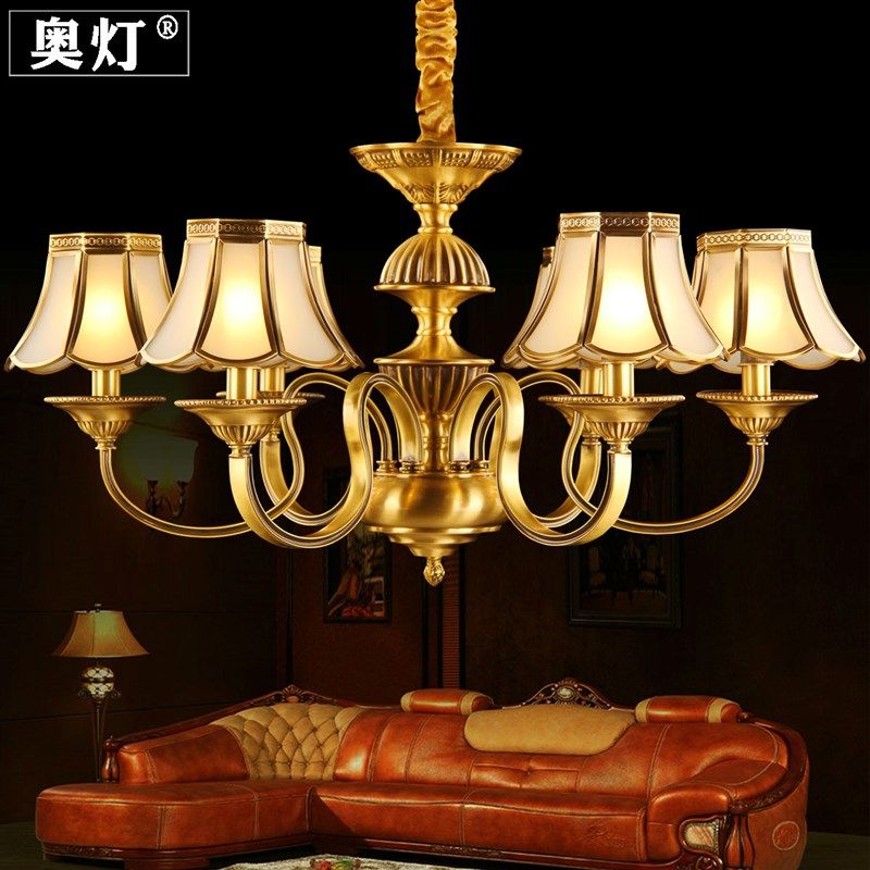 简欧式全铜吊灯饰复古客厅餐厅卧室书房简约美式铜艺铜质灯具8993
