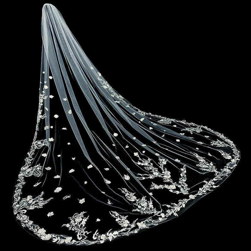 新娘结婚主婚纱头纱超仙森系韩式长款蕾丝拖尾大头纱婚礼拍摄道具