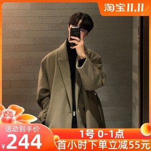 冬季毛呢大衣男生中长款羊绒高级感风衣过膝加厚男士呢子外套冬装