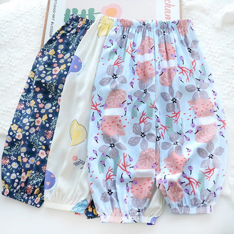 儿童灯笼裤 夏季薄款绵绸防蚊裤 人棉碎花沙滩裤 居家服睡裤宽松