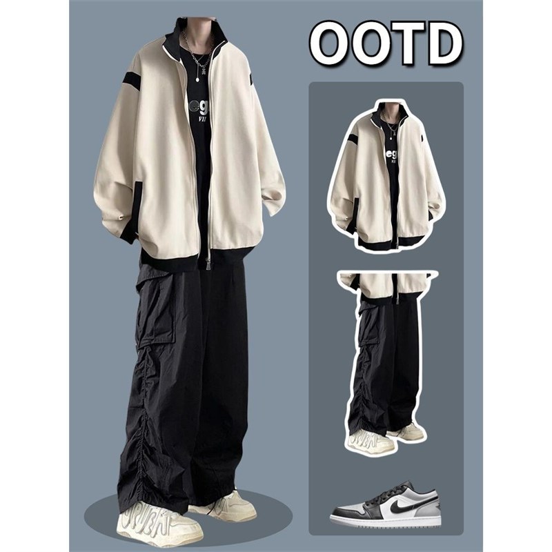 卫衣套装男生ER先森穿搭春秋少年感潮牌港风潮流夹克外套一套搭配