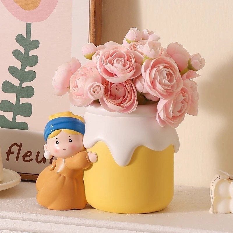 创意戴珍珠耳环的少女花瓶摆件y家居装饰轻奢高级感生日礼物送女