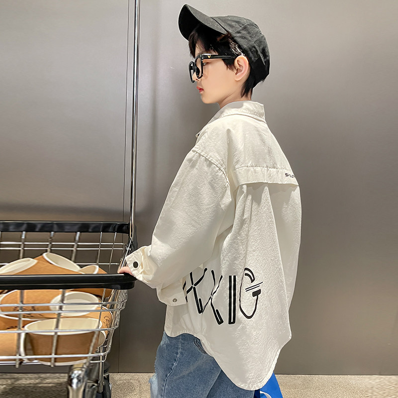 儿童装男童长袖衬衫春秋款2024新款大童秋季薄款白色衬衣男孩秋装